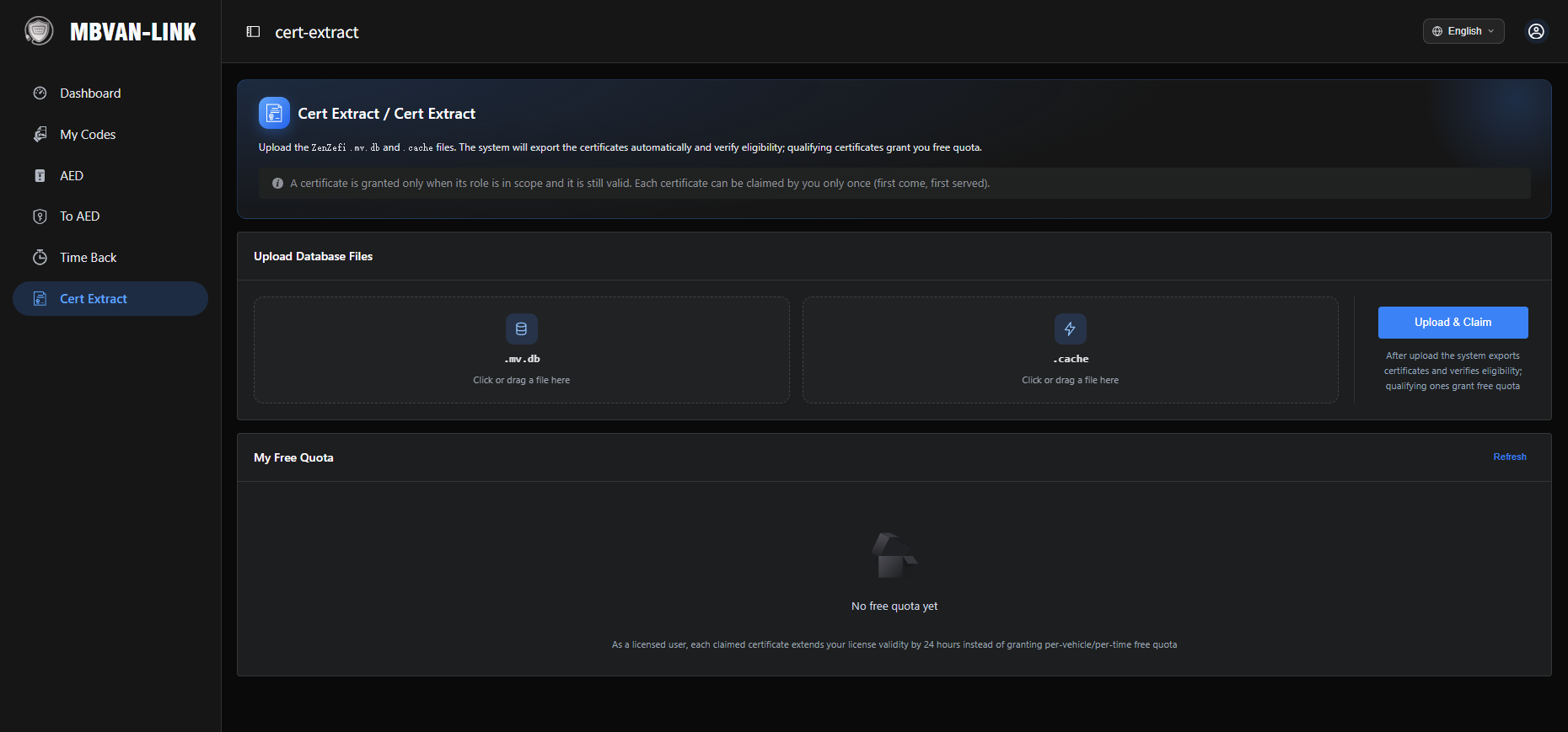 MBVAN-LINK Cert Extract certificate upload and verification